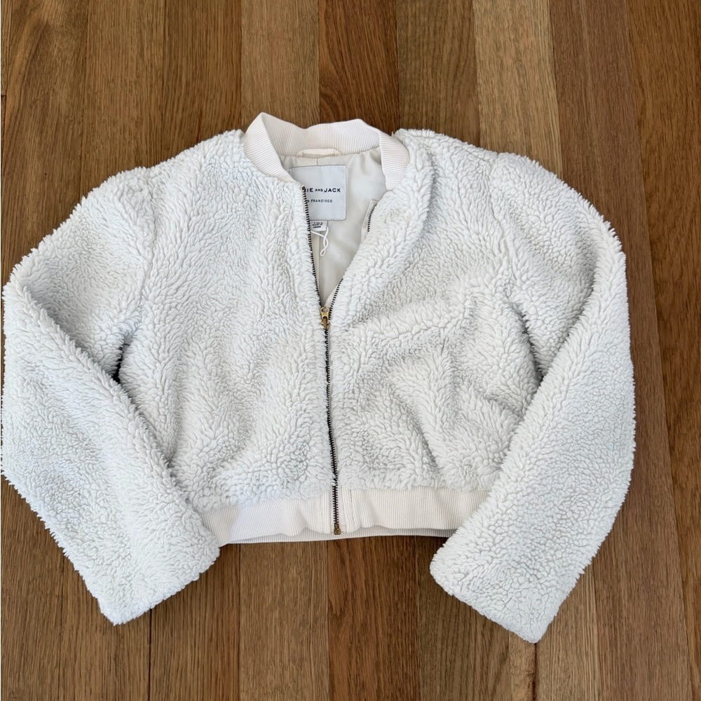 Janie & Jack Girls White Sherpa Zip-Up Bomber Jacket Size 7/8 🤍❄️